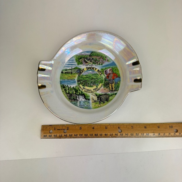 Vtg Ceramic Iridescent Ashtray Souvenir Great Smoky Mts National Park NC TN USA - Picture 3 of 11